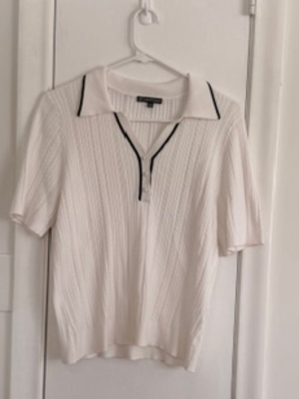 Adrianna Papell Short Sleeve Knit Polo Top – Preppy Twee – Women’s Size Large